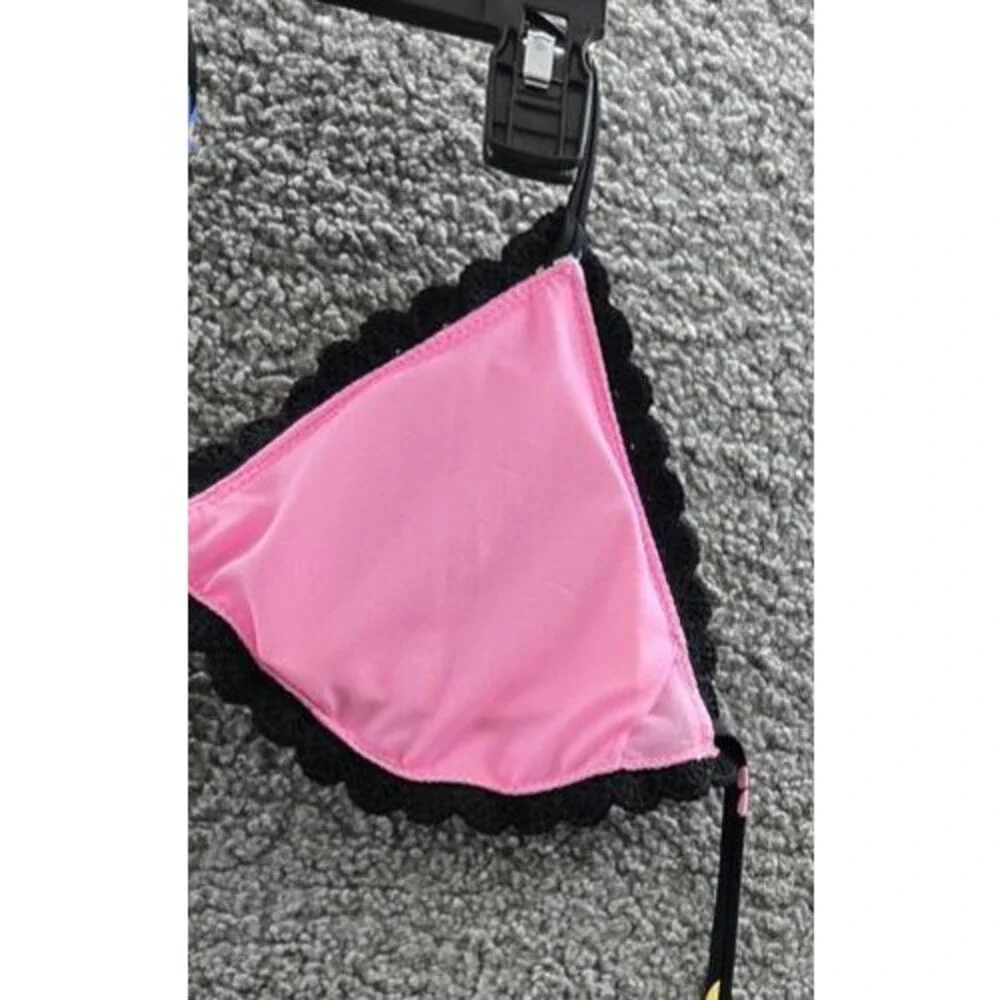 Salt + Cove Crochet Halter Triangle Bikini Juniors' L Black Back Tie Closure